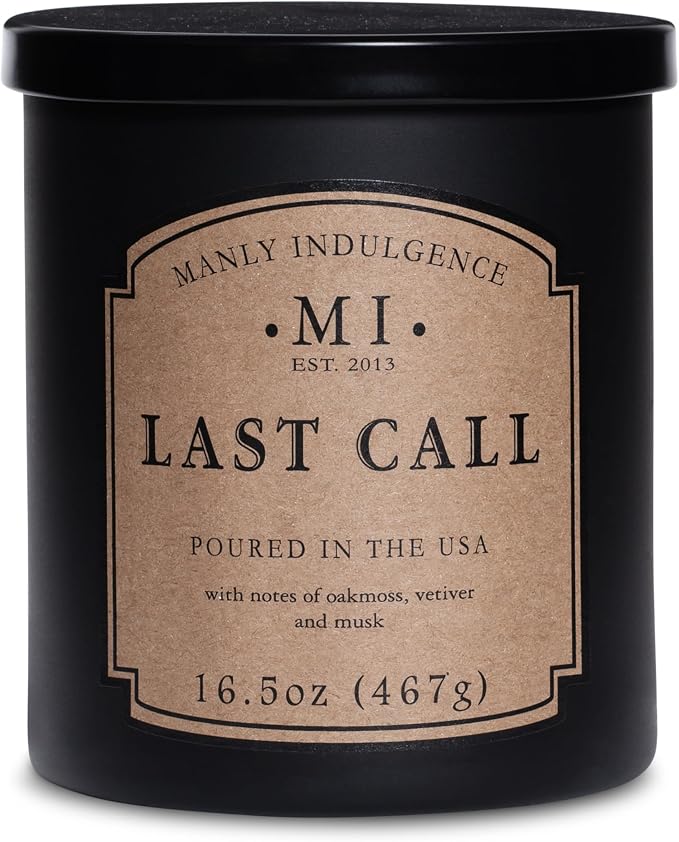 Manly Indulgence Last Call Scented Candles for Men, 16.5 oz Single Wick, Premium Soy Blend Wax, 60H Burn, Candles for Home Scented – Made in The USA