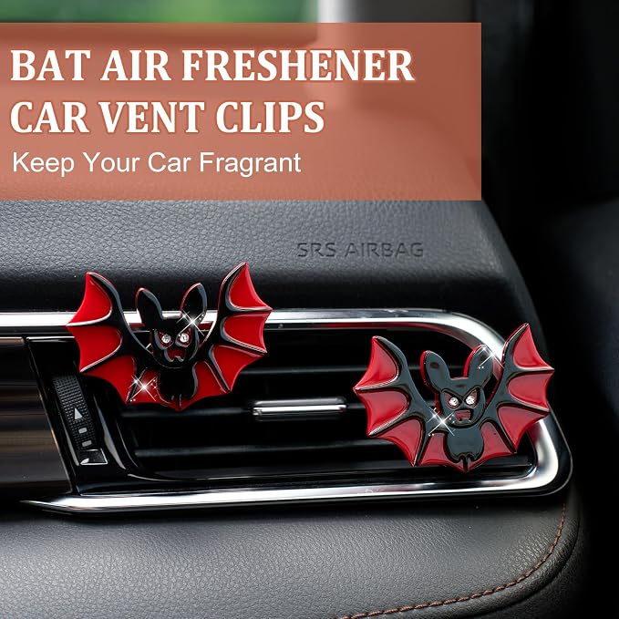 Rislobx Cute Bat Air Freshener Vent Clip, 2PCS Car Vent Clips Decor, Air Diffuser Clips, Bat Car Interior Decor Accessories For Gifts