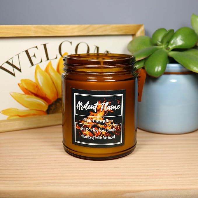 Candles | Oak Campfire | 100% Natural Soy Wax Candle for Home Decor | Highly Scented | Premium Fragrance | Handmade in Vermont, USA | 8 oz | Long Lasting | Gift for Women and Men