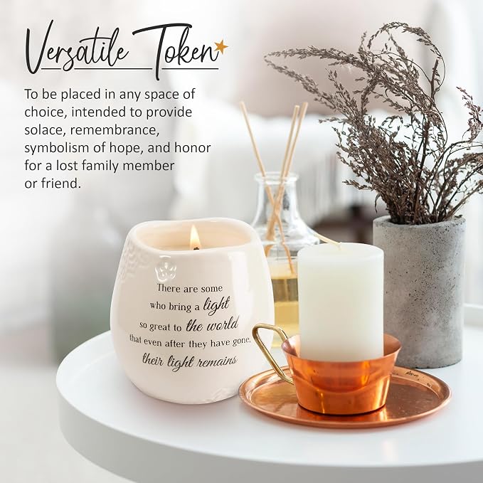 Pavilion Gift Company - 'In Memory, Light Remains' 19176 - White Ceramic Candle with Soy Wax in a Delicate Jasmine Scent, Thoughtful Sympathy, Remembrance, and Condolence Gift - 8 Ounces