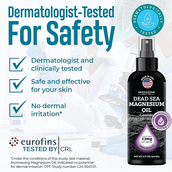 Aromasong Magnesium Oil Spray Lavender - Extra Strength (23mg in Each Spritz) 8 Oz - Natural and Pure Magnesium Oil for Feet - Made in The USA - for Leg Discomfort and Promotes a Calm Sleep