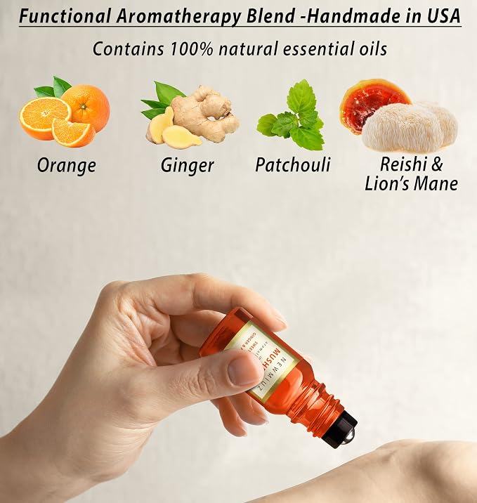 Roll-On Essential Oil Blends Focus Memory Concentration Orange Ginger Patchouli & Ease destress Hemp Peppermint Eucalyptus Clove and Arnica, Pack of 2