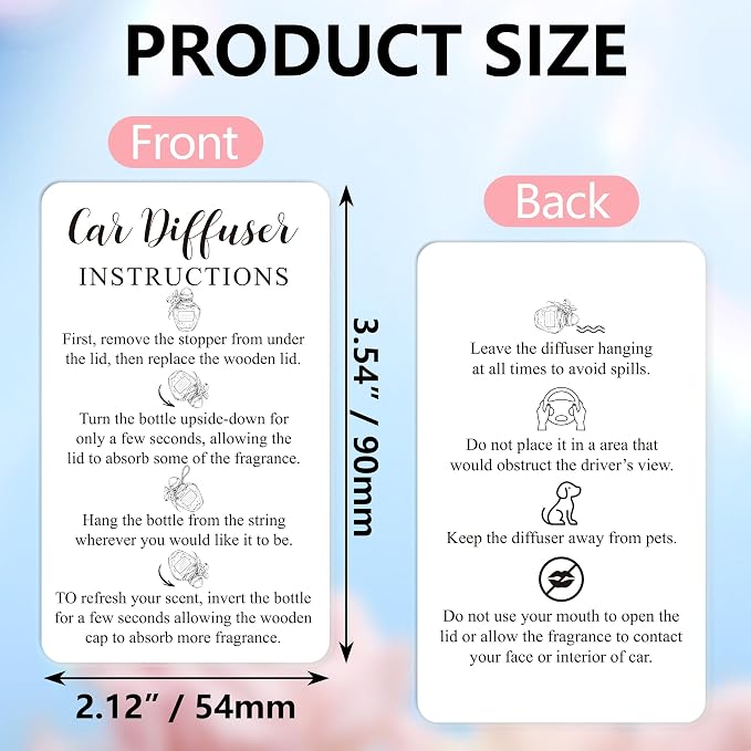 240Pcs Car diffuser instruction cards Care car hanging diffuser card Car diffuser accessories for Car Oil Diffuser Bottles Package Bag Supplies 3.54 x 2.12inch White