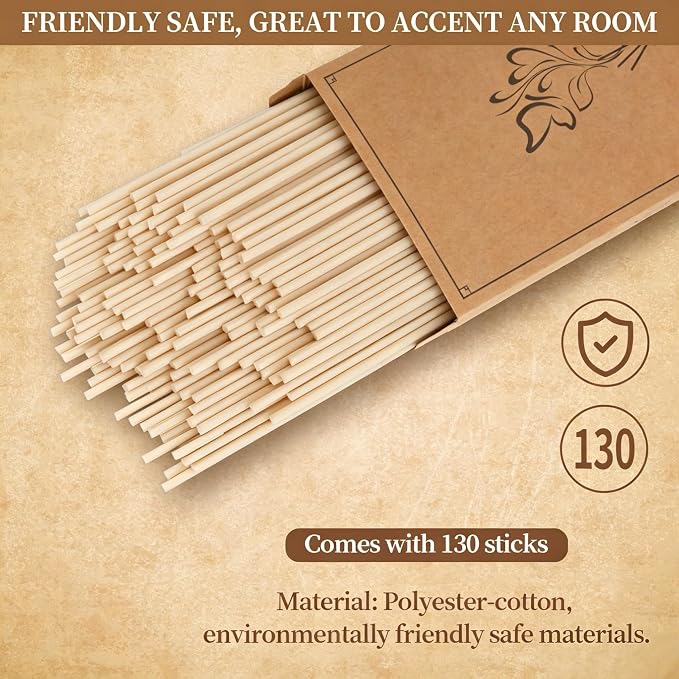 130pcs Reed Diffuser Sticks - 7.5inch/3mm Natural Wood Color Reed Sticks,Diffuser Refills,Suitable for Diffusing Essential Oil Aromas (3mm x 19cm (130pcs))