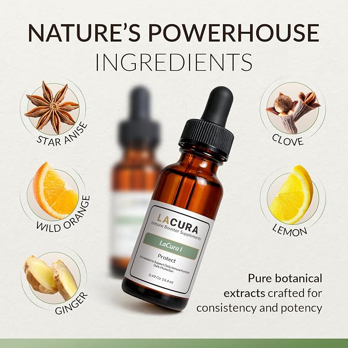 Lacura I Immune Support Essential Oil Blend with Star Anise & Citrus - Natural Respiratory Defense Oil for Skin & Internal Use - Wellness Support Oil for Daily Use - 14.4ml