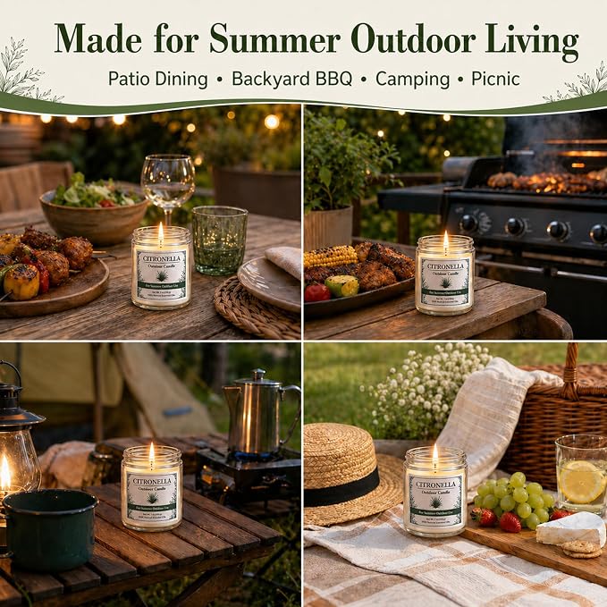 Citronella Candles Outdoor - 6 Pack Soy Wax Citronella Candles, 42 oz 300 Hours Total Outdoor Candle Set for Patio Backyard, Garden, Balcony, Deck, Porch, BBQ, Camping & Summer Parties