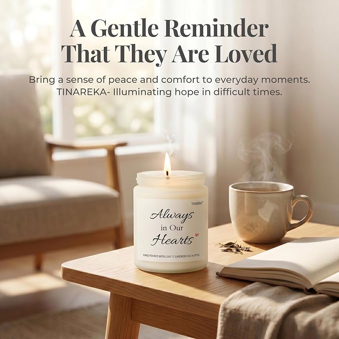 Sympathy Gift for Loss of Loved One - Always in Our Hearts Memorial Candle, Lavender Scented Soy Wax, Bereavement Gifts for Grief Support, 40 Hour Burn Time, Condolence Gift (H102)