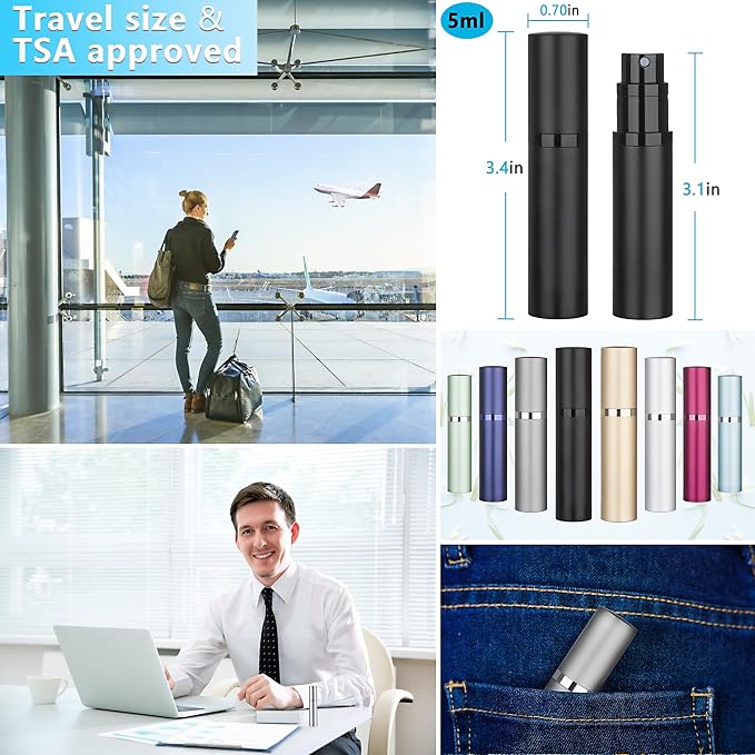 Refillable Perfume Atomizer Travel Bottle 5ml Leakproof Luxury Travel Perfume Refillable Bottle, Portable Fragrance Atomiser (Black)