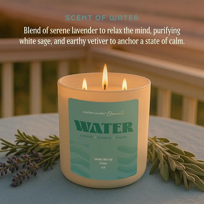 Large 14.5oz 3 Wick Zodiac Water Cancer Pisces Scorpio Zodiac Gifts for Women - 60 Hour Burn - Astrology Gifts for Women, Healing Manifestation Spiritual Candles, Intention Meditation Candle