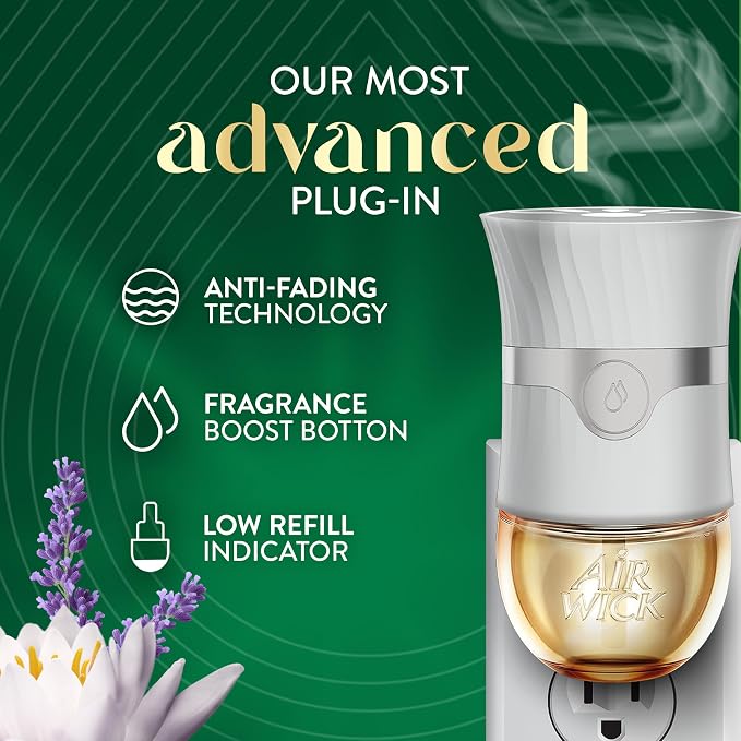 Air Wick Plug-In Scented Oil Refills, 4 Count, Lavender & Waterlily, Air Freshener, Essential Oils