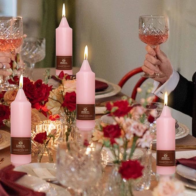 5 inch Short Taper Candle 4 Pack Handmade Pink Chunky Candles for Candle Sticks Unscented Pastel Candlesticks for Holiday Wedding Dinner Party Seasonal Celebration Birthday Home Decoration