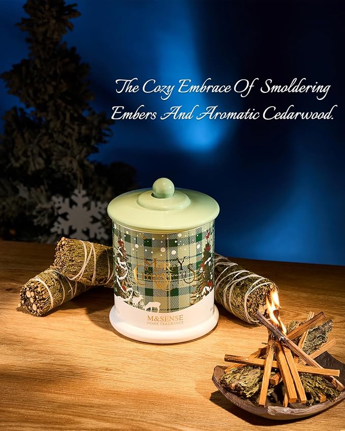 M&SENSE Fireside Cedarwood Scented,Soy Wax Candle,2 Wick 12.7oz Jar Candle,75 Hour Long Lasting Slow Burning, Soy Organic Wax Non Toxic,Aromatherapy Candle Gift for Christmas