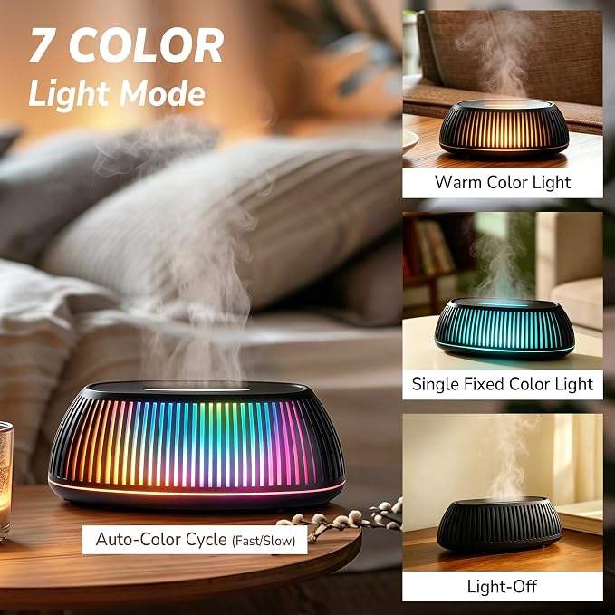 Flame Essential Oil Diffuser 150ml, Ultrasonic Aromatherapy Diffuser with 7 Color Lights, 1/2/4H Timer, Auto Shut-Off for Home Office Bedroom (Black)
