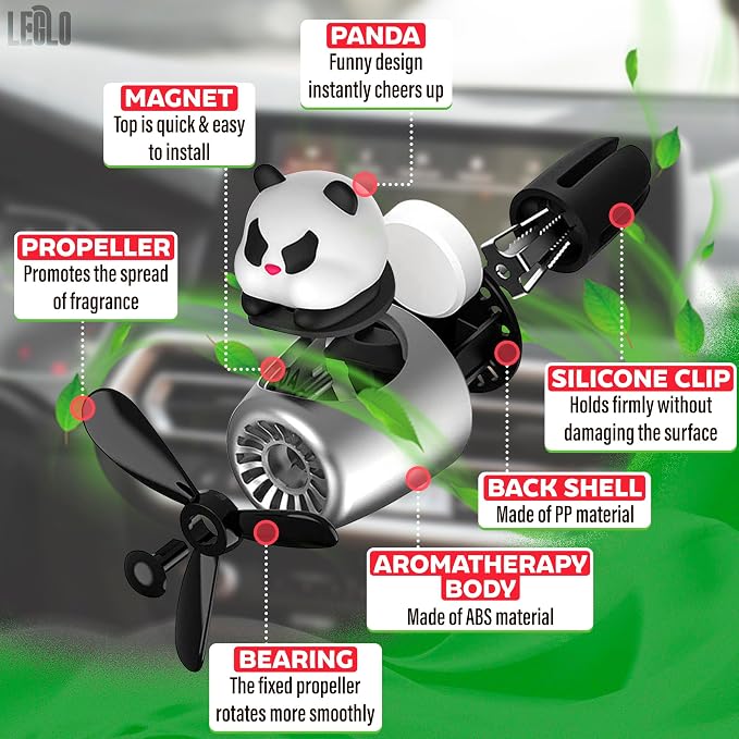 Panda Cute Car Air Freshener Diffuser - Panda Aromatherapy Diffuser Car Air Fresheners Vent Clips Cute Freshener Rotating Fan