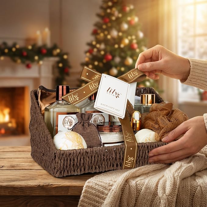 Coconut Vanilla Spa Gift Set, Complete Spa Bath Gift Basket for Women & Men