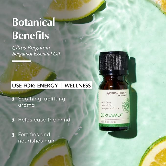 AROMAFUME Bergamot Essential Oil - 100% Natural, Therapeutic Grade Essential Oils - Pure, Soothing Aromatherapy Oil for Home Diffusers - Gifts for Her - 10ml