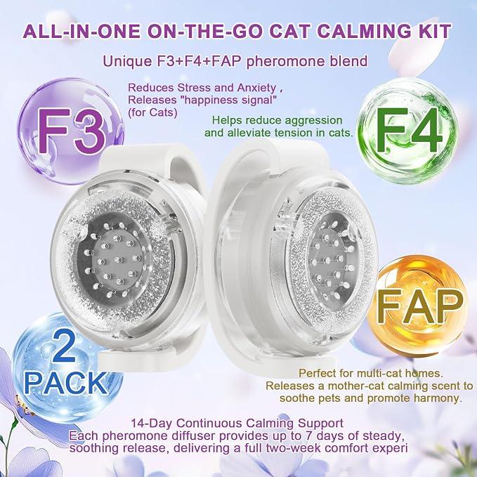 Cat Calming Pheromone Diffuser – Relieves Travel Anxiety & Stress in Cats & Kittens, Long-Lasting Drug-Free Comfort, No Electricity Needed, Easier to Use Than Calming Collars or Sprays