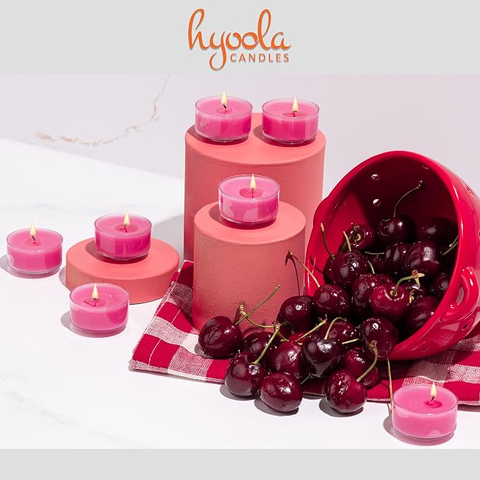 HYOOLA Scented Tealight Candles - Clear Cup - Wildcherry Tealight Candles Scented - 6 Hour Burn Time - 15 Pack - European Made