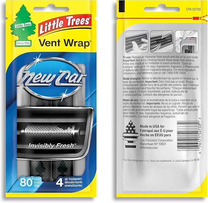 LITTLE TREES Car Air Freshener | Vent Wrap Provides Long Lasting Scent, Invisibly Fresh | New Car Scent, 16 Air Fresheners