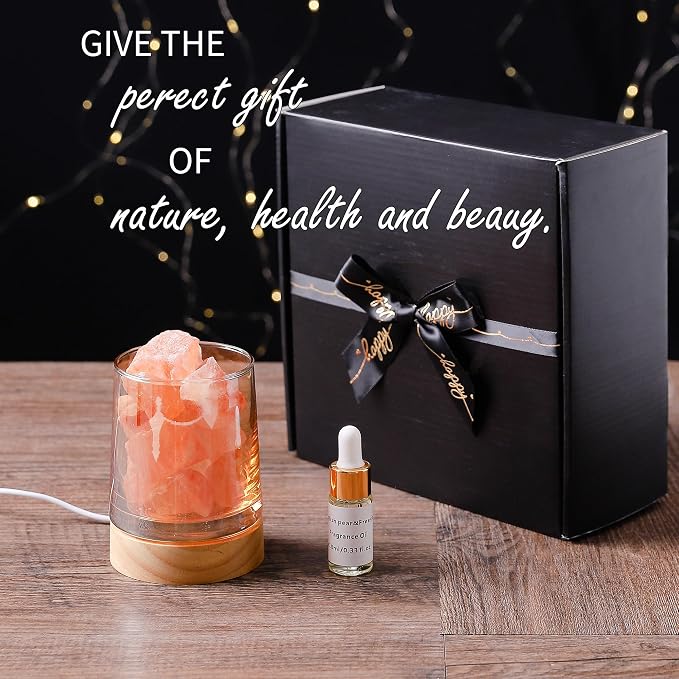 Himalayan Salt Stone Essential Oil Diffuser - Lavender Essential Oil Gift Set - Natural Aromatherapy Diffuser for Home & Office - Stress Relief & Air Purifier - Gift for Women
