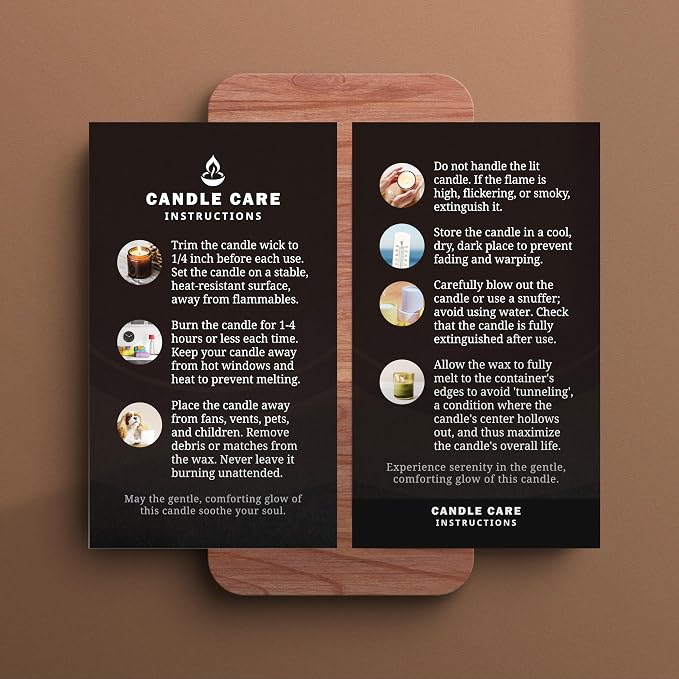 200 pack - Premium Handmade Candle Care Instruction Cards Black 2x3.5 in, Small Business | Soy Bees Wax Melt, Candle Makers, Making Supplies Kit Set, Containers, Jars, Pot, Package