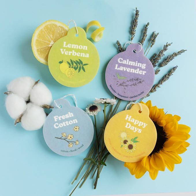 Happy Wax Clean Mix Car Charms 4-Pack Included Scents: Lemon Verbena, Fresh Cotton, Happy Days, Calming Lavender