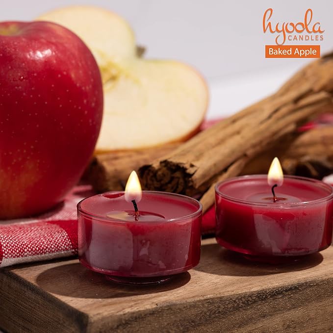 HYOOLA Scented Tealight Candles - Clear Cup - Baked Apple Tealight Candles Scented - 6 Hour Burn Time - 15 Pack - European Made