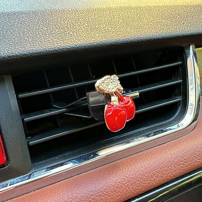4 Pack Cute Red Cherry Car Air Vent Diffuser with Replaceable Refills, Clip-On Car Air Freshener, Auto AC Vent Decor Accessories, Aromatherapy Ornament Gift for Women