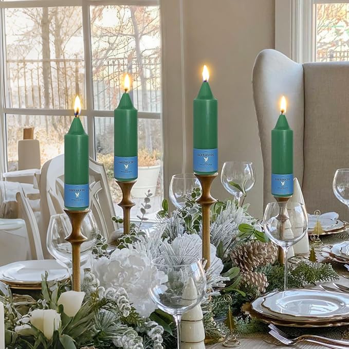Smokeless Candlesticks Short Taper Candle,Unscented 5 Inches Dark Green Candle Sticks Dripless Tapered Candles for Home Décor Weddings Seasons Gifts