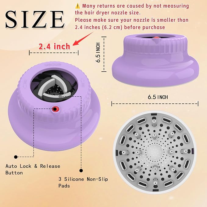 LIGOLIG Hair Difuser Attachment Universal Diffuser Hair Dryer for 1.4-inch to 2.4-inch Blow Dryer, Hair Diffuser for Curly Hair and Natural Wavy Hair (Purple)