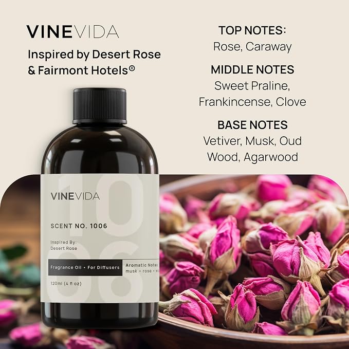 VINEVIDA (4oz) Hotel Fragrance Diffuser Oil - Hotel Scents Diffusers for Home - Cold Air Diffuser Oil - Hotel Scent Essential Oil - Scent No.1006 Inspired by Fairmont Hotels