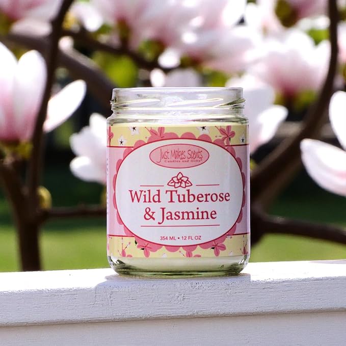 Wild Tuberose & Jasmine Scented Blended Soy Candle by Just Makes Scents (12 oz)