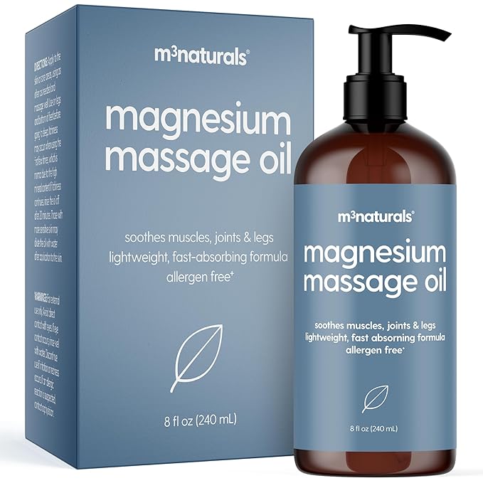 Magnesium Massage Oil for Sore Muscles, Feet, Joints and Leg Cramps, Helps with Sleeping and Post-Workout Recovery, for Sensitive Skin, 8 fl oz by M3
