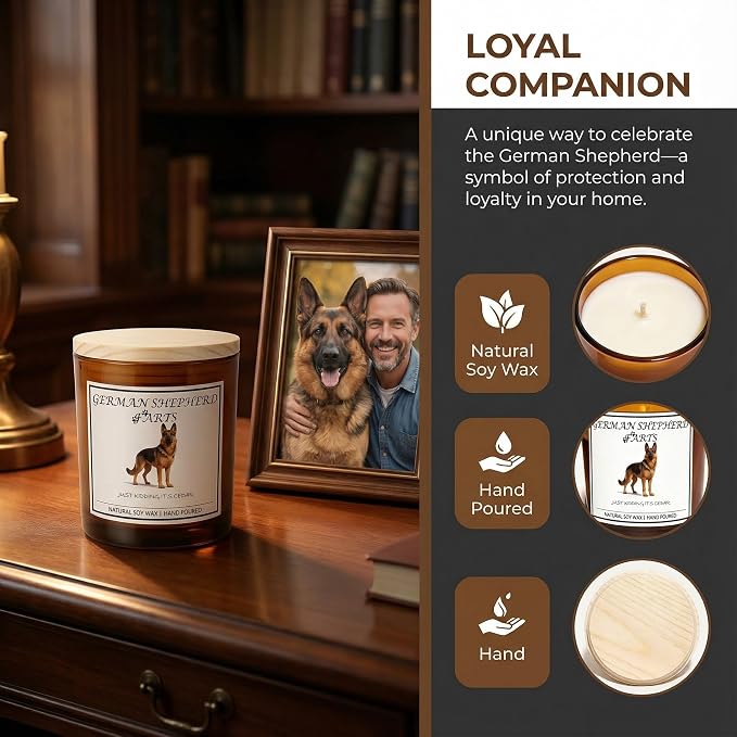 German Shepherd Gifts for Women | Birthday Gifts for Mom | Light When Dog Farts Candle | Cedar By Natural Soy Wax | Pet Safe Friendly Memorial Candles for Home Scented Household Essentials