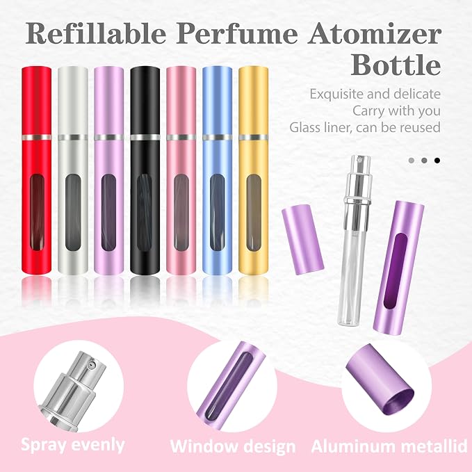 2 Pack Refillable Mini Perfume Atomizer Bottle，Portable Separate Bottles，Travel and Outings Spray Boxes Dispensers 5ml/0.2oz (Purple)