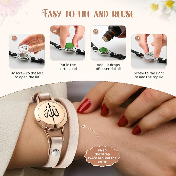 SHAHADA & Allah Bracelet AromatherapyOil Arabic Jewelry for Women–Perfect Ramadan & Islamic Gifts with Allah Pendant