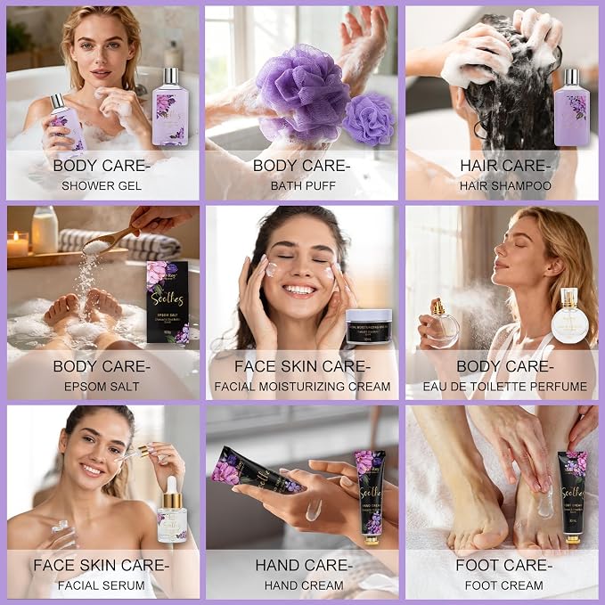 26Pc Spa Gift Basket for Women, Face Skin Care Kit, Bath and Body Gift Set | CHARCOAL & SHEA BUTTER scents Leather Cosmetic Bag Bath Gift Set Home Spa Self Care Kit, Anniversary, Birthday, Mothers Day