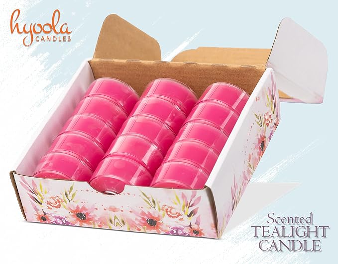 HYOOLA Scented Tealight Candles - Clear Cup - Wildcherry Tealight Candles Scented - 6 Hour Burn Time - 15 Pack - European Made
