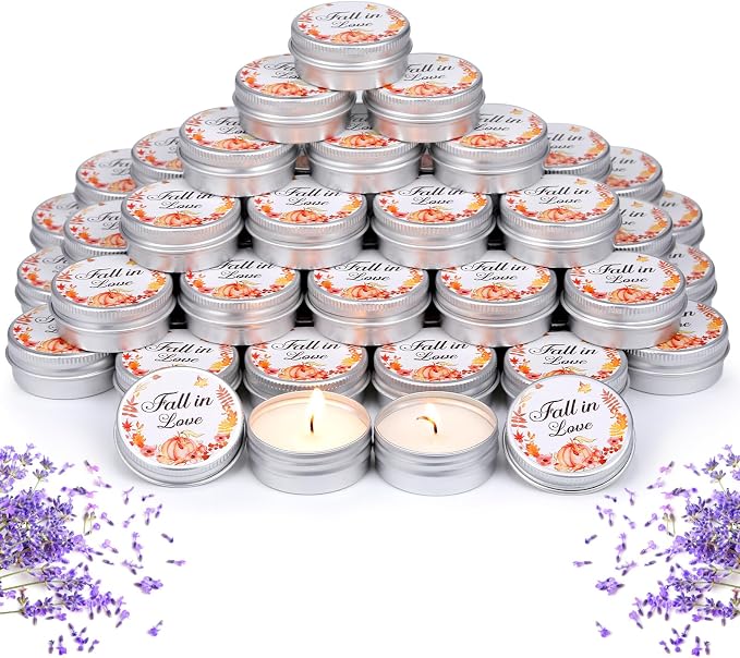 MTLEE 50 Pcs Wedding Candles Gift Favors for Guests 1 Oz Lavender Scented Soy Wax Aromatherapy Candle Favors for Bridal Shower Rustic Wedding Party Guests (Fall in Love)