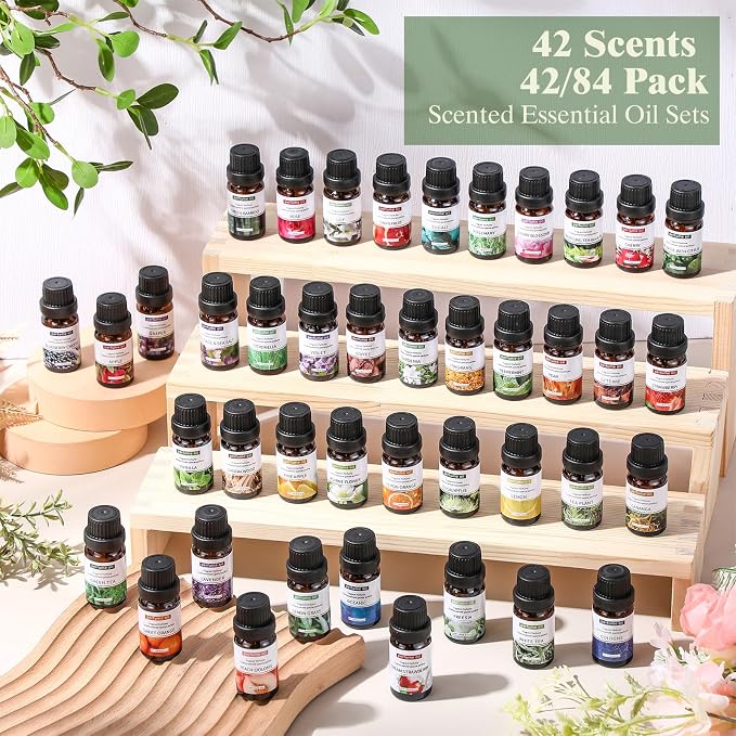 42 Pcs Essential Oil Set for Diffuser 10ml Sweet Orange Lavender Lemongrass Peppermint Eucalyptus Rose Each Fragrance Oil for Candle Making, Soap Making, Aromatherapy, Humidifiers (Classic)