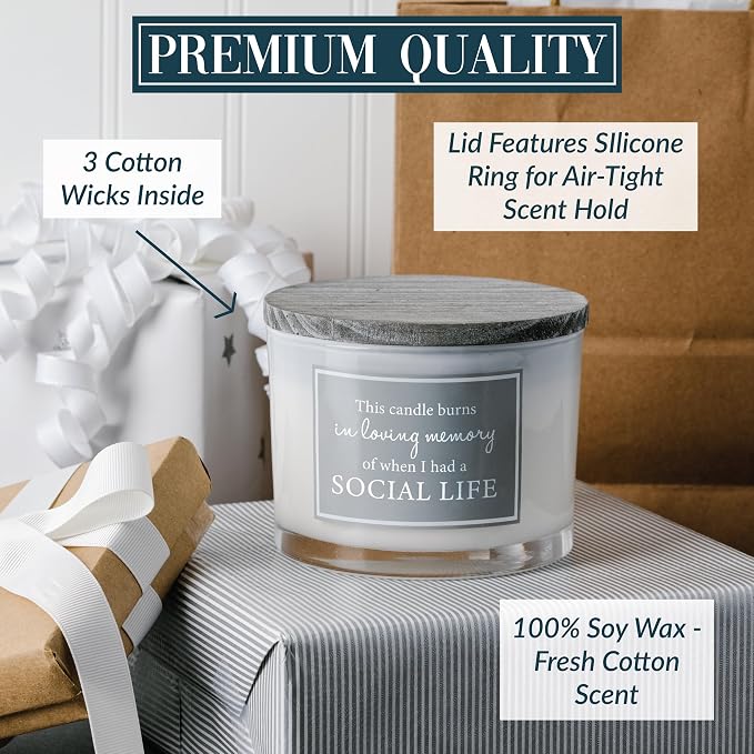 Pavilion Gift Company - Social Life 11-Ounce Soy Wax Triple Wick Candle, Fresh Cotton Scented, Mom Gifts, New Mom Gifts, Funny Mom Birthday Gifts, Funny Candle Gifts for Single Mom, 1 Count
