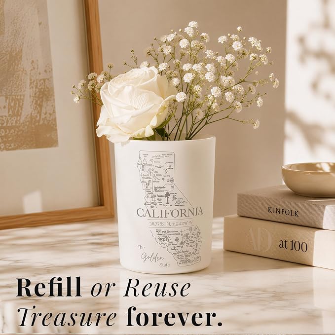 California Gifts - Glow-Through Engraved Candle -w/Sea Salt, Eucalyptus & Sage I California Decor for Home I California Souvenirs I California State Gifts I 9oz Jar, 50Hr Burn, USA Made