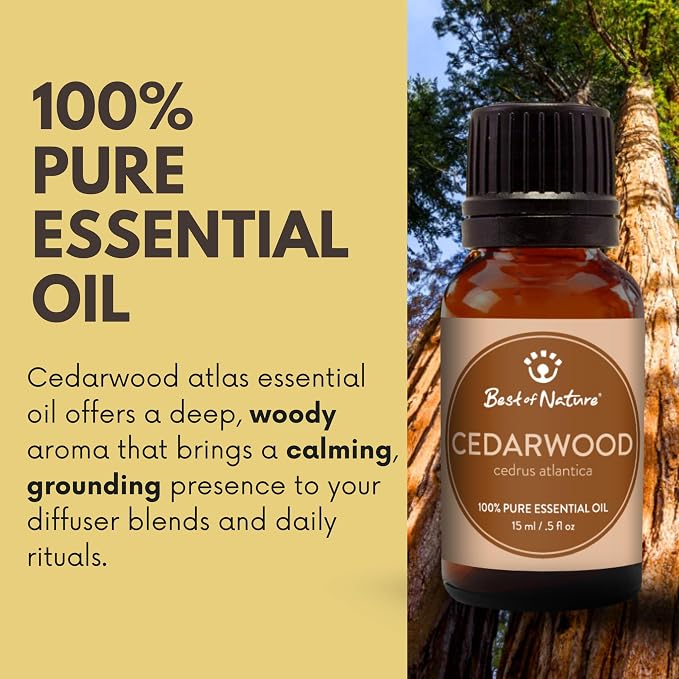 Cedarwood Atlas Essential Oil for Diffuser Aromatherapy – Best of Nature 100% Pure Undiluted Oils for DIY, Home Fragrance, and Topical Use