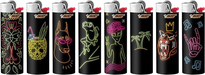BIC Maxi Pocket Lighter, Special Edition Neon Series, Great for Candles and Firepits, 8 Count Pack of Lighters