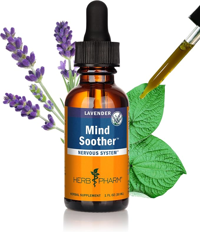Herb Pharm Mind Soother: Lavender Liquid Herbal Formula with Noble Kava & Lavender Essential Oil for Nervous System Support, Calming & Relaxing, Vegan, Gluten-Free, Non-GMO, Up to 3 Week Supply, 1 oz*