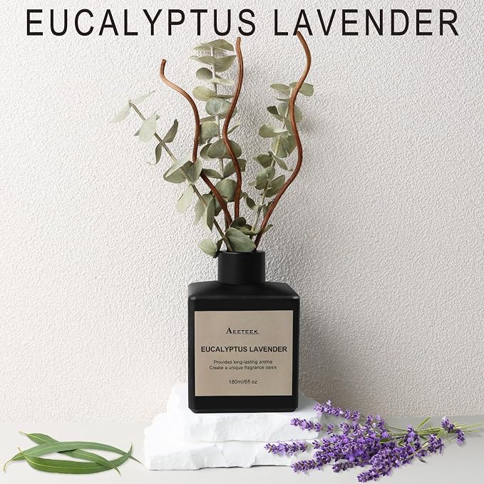 Reed Diffuser Set, Eucalyptus Lavender Scented Oil with Dried Flowers, 6.09 Fl Oz(180ml) Long Lasting Air Freshener with Diffuser Sticks, Home Fragrance for Room Office Bathroom Decor