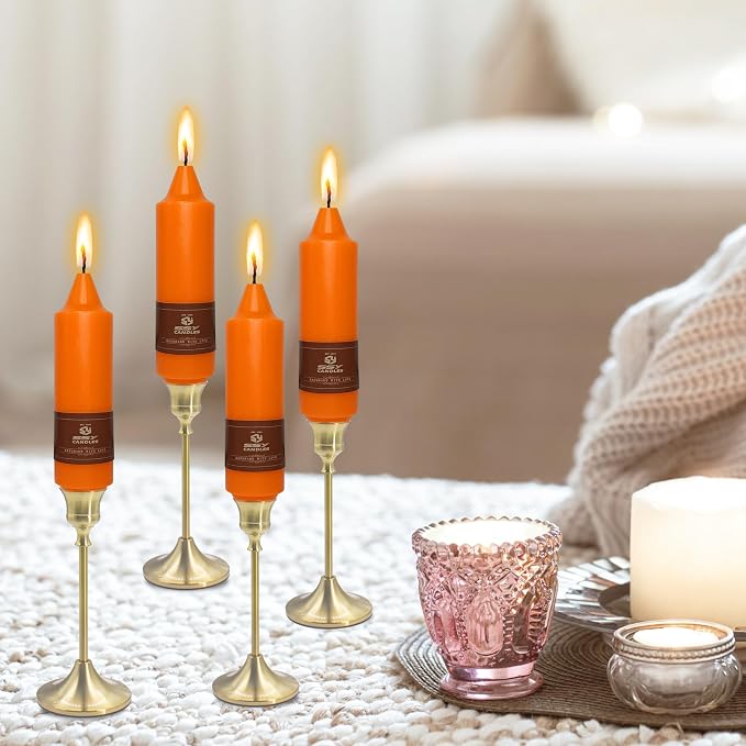 5 Inch Orange Taper Candles Hand Poured Unscented Smokeless Short Thick Tapered Candles for Morning Coffee Ritual Breakfast Table Everyday Centerpiece Relaxation