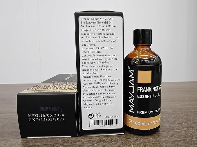 Frankincense Essential Oil 100ml, MAYJAM Premium Essential Oils for Aromatherapy, Diffuser, Soap Making, Candle Making, Large Bottle Frankincense Oil with Gift Box(3.38fl.oz)