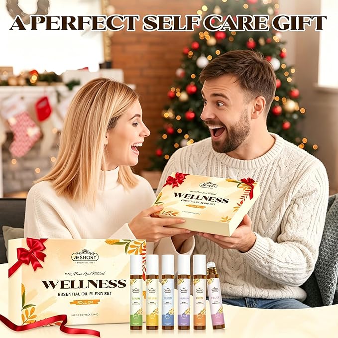 Essential Oils Roll On Set,Gifts for Father & Husband (Calm, Relax, Breathe, Focus on, Sleep, Renew), Natural Aromatherapy Oil Blend Kit with Roller Ball for Massage, Body Skin Care, Relaxation Gift