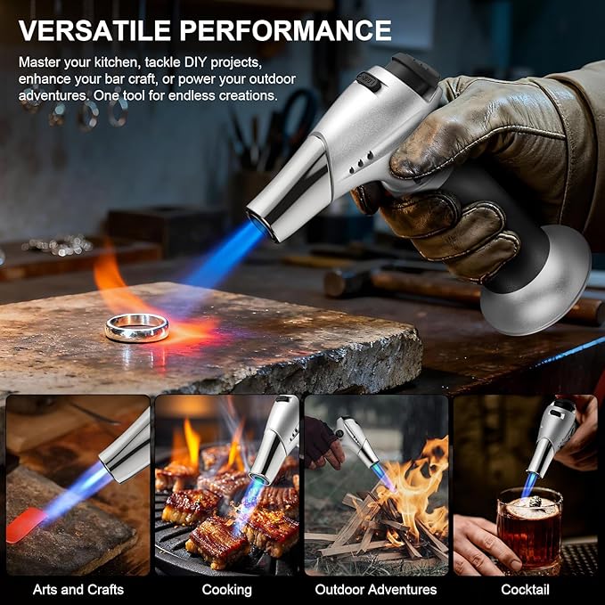 TBTeeK Butane Torch, Kitchen Torch Cooking Torch with Safety Lock & Adjustable Flame for Cooking, BBQ, Baking, Brulee, Creme, DIY Soldering, 2Pack (Butane Not Included)